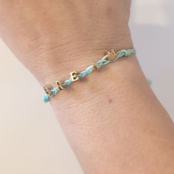 773 Blue Adjustable Slider Bracelet with Gold‎ DREAM Charms - Picture 1 of 4